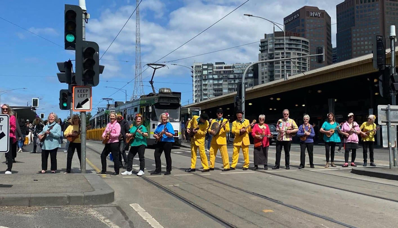 Abbey Road re-enactment on Swanston Street crossing