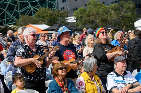 UKULELE GROUP PERFORMANCE AT FEDERATION SQUARE ON SUNDAY 5TH OCTOBER UKULELE GROUP PERFORMANCE AT FEDERATION SQUARE ON SUNDAY 5TH OCTOBER